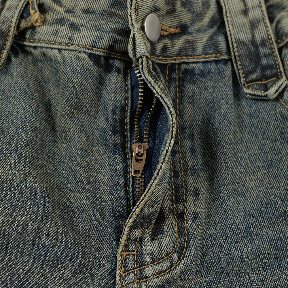 Punk Distressed Washed Denim Overalls Men