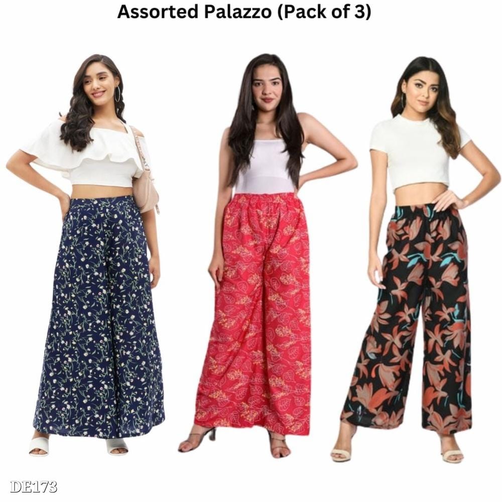 Women’s Multi-Coloured Floral Assorted Printed Palazzos (Pack of 3) - Stylish Indian Fashion