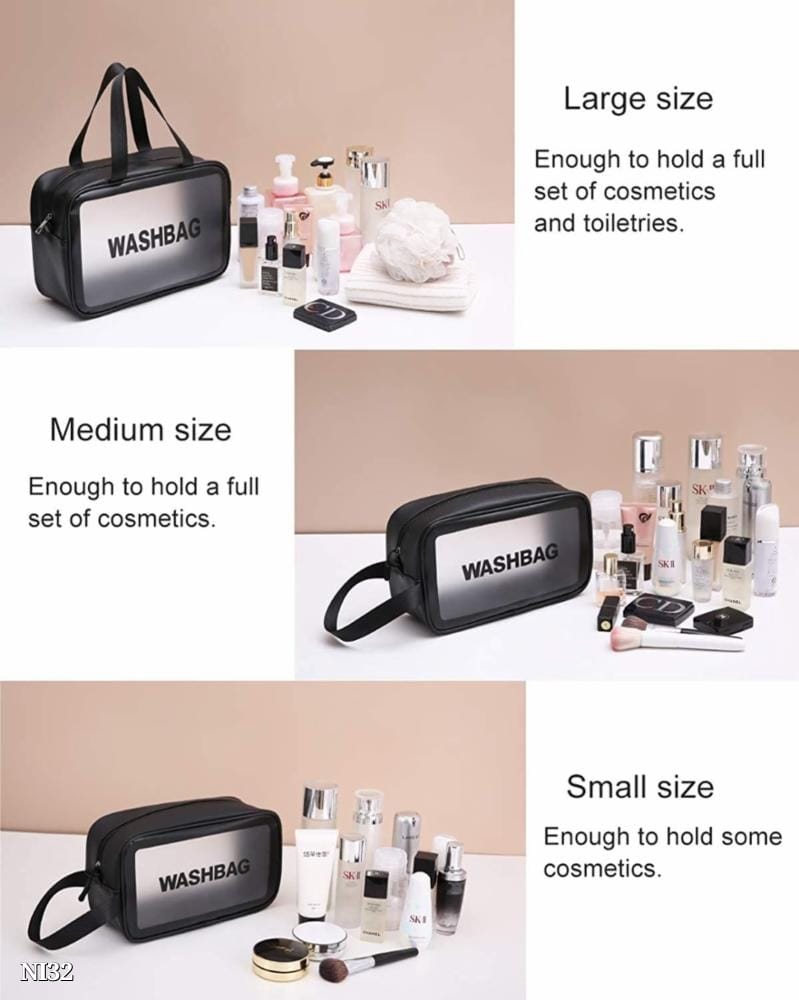 Small Black Cosmetic Wash Bag – Transparent, Waterproof, Travel-Friendly Toiletry Organizer