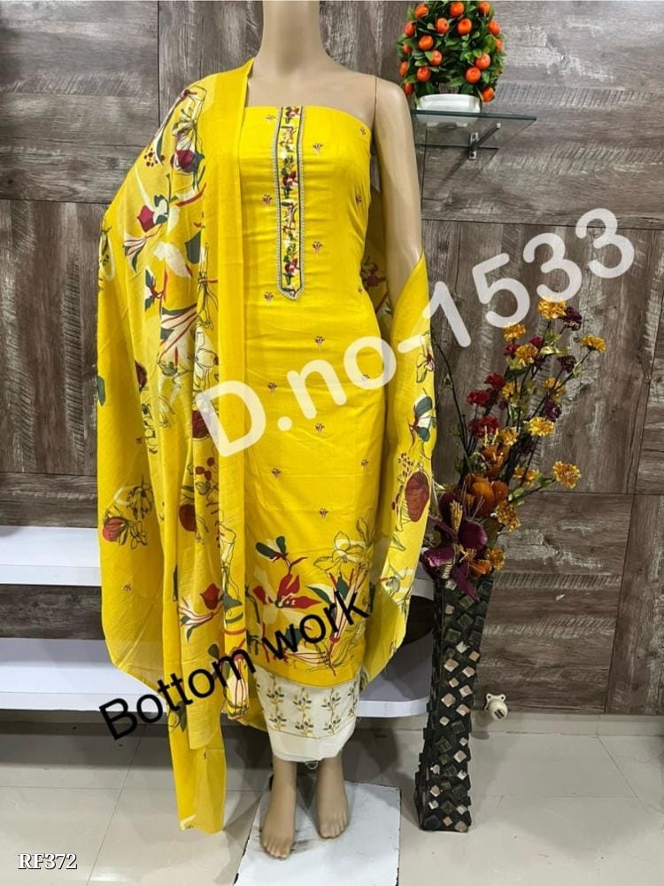 Cotton er Suit Dress Material - Pure Cotton with Fancy Embroidery Work