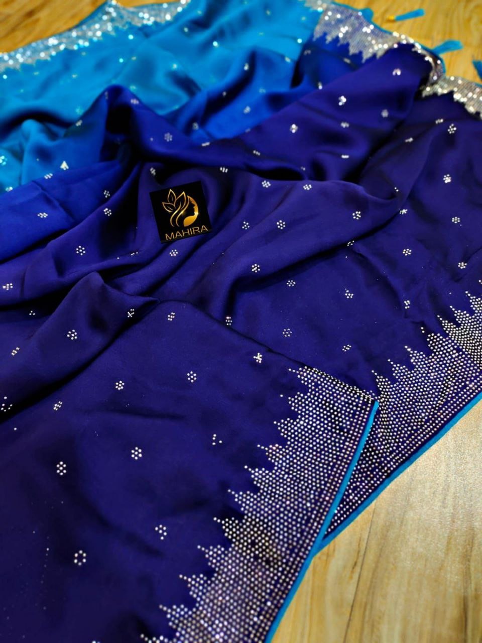 Soft Pure Black Rangoli Silk Saree with Swarovski Work & Matching Blouse | Premium Quality