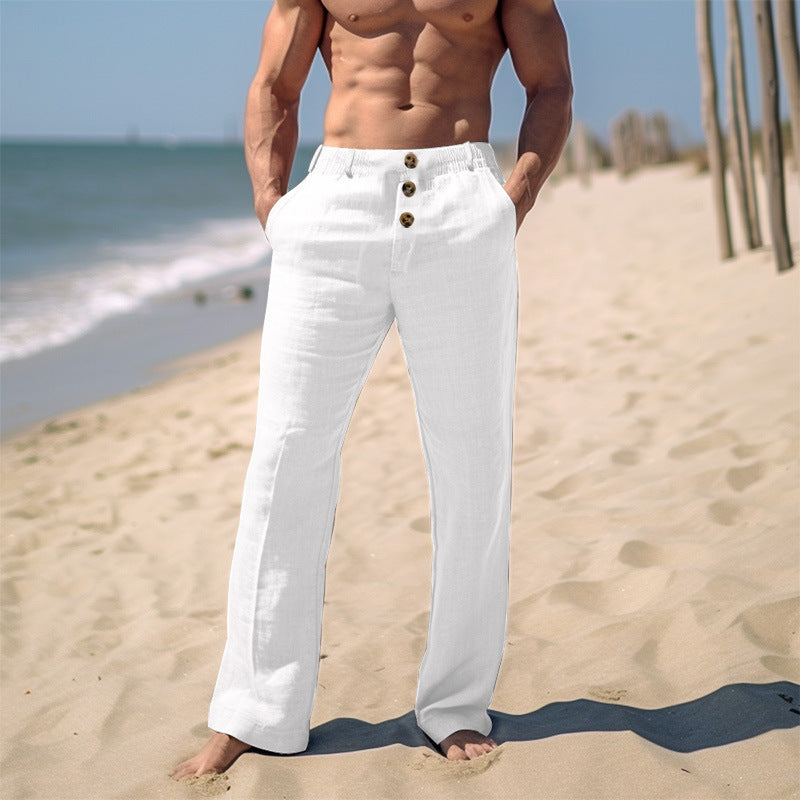 Men's Linen Trousers Thin Beach Pants Pure Color Comfort Breathable Casual Pants