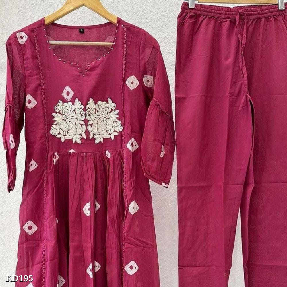 Gorgeous Kurta Set with Work and Embroidery | Discharge Print Cotton 60x60