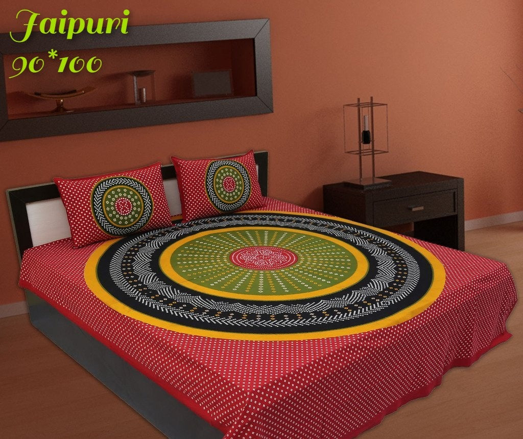 Pure Cotton Jaipuri Double Bed Bedsheet with Pillow Covers code 10