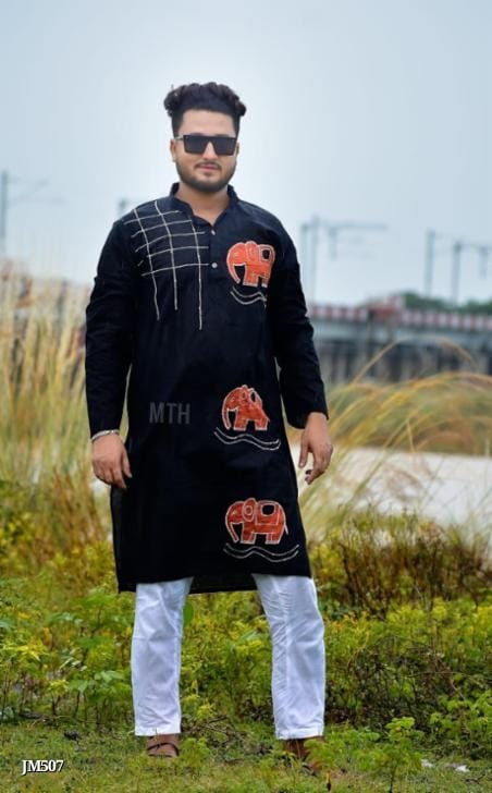 South Cotton Applique Work Punjabi/Kurta | Traditional Men's Ethnic Wear