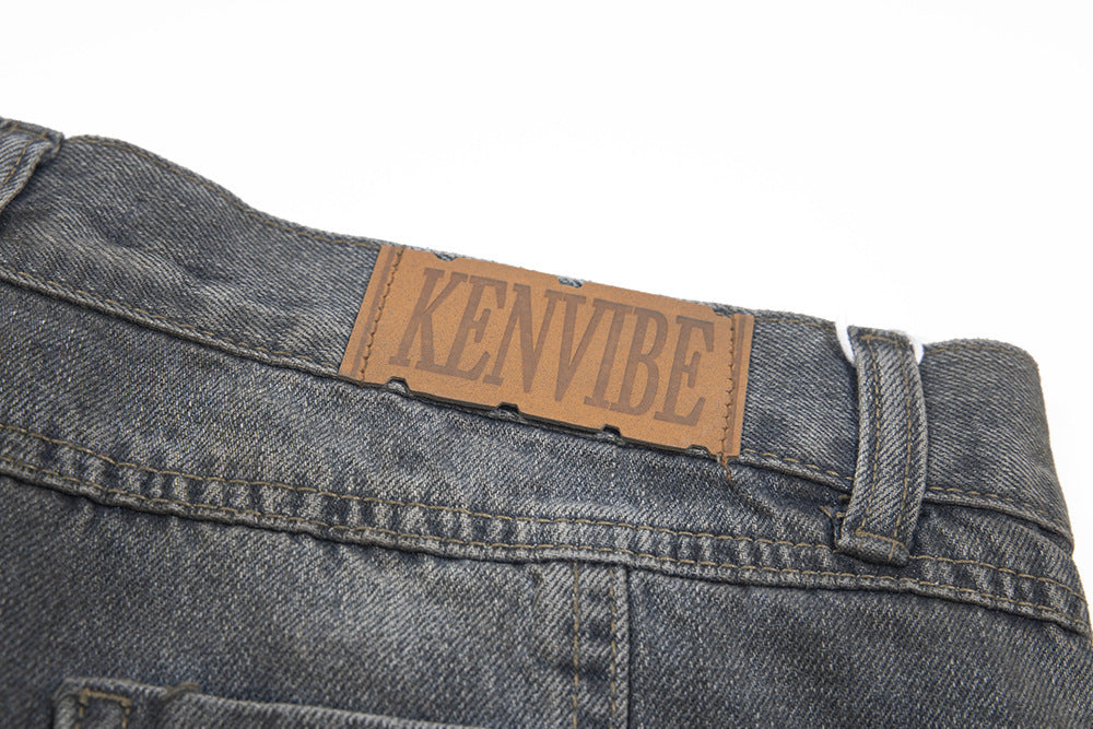 Old And Dirty Jeans With Waste Soil Wind Men's Split Stitching