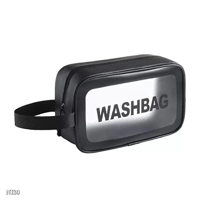 Small Black Cosmetic Wash Bag – Transparent, Waterproof, Travel-Friendly Toiletry Organizer