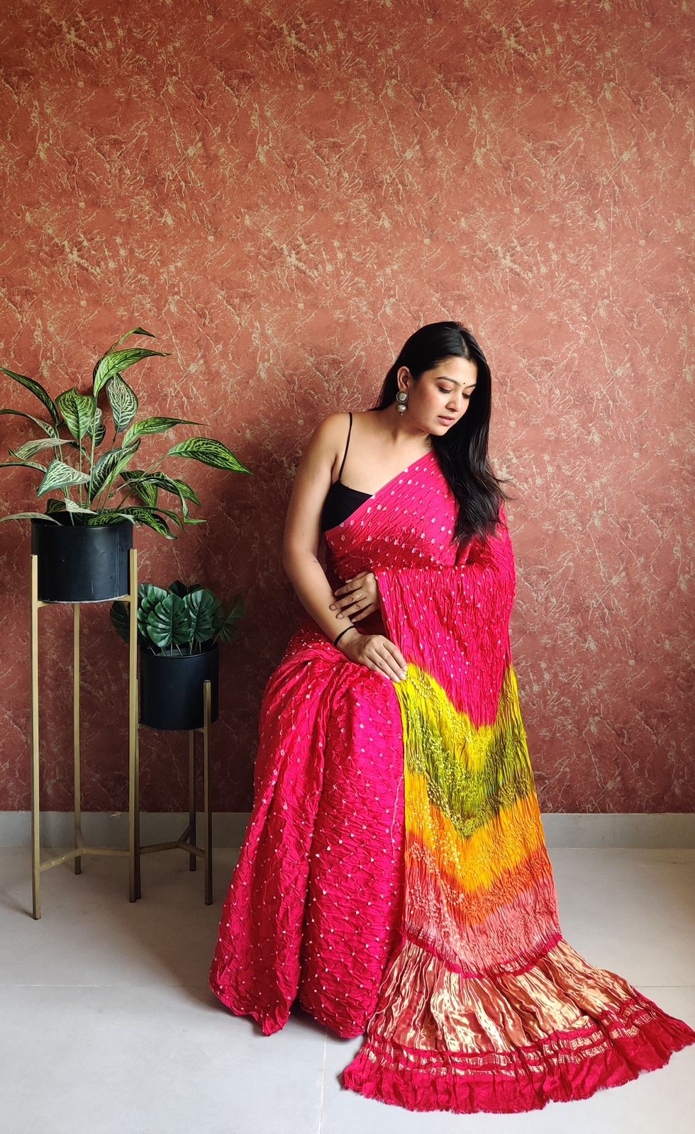 elegant-modal-tissue-pallu-dani-bandhej-saree-with-multi-colour-pallu-dying-and-hand-bandhej-in-india
