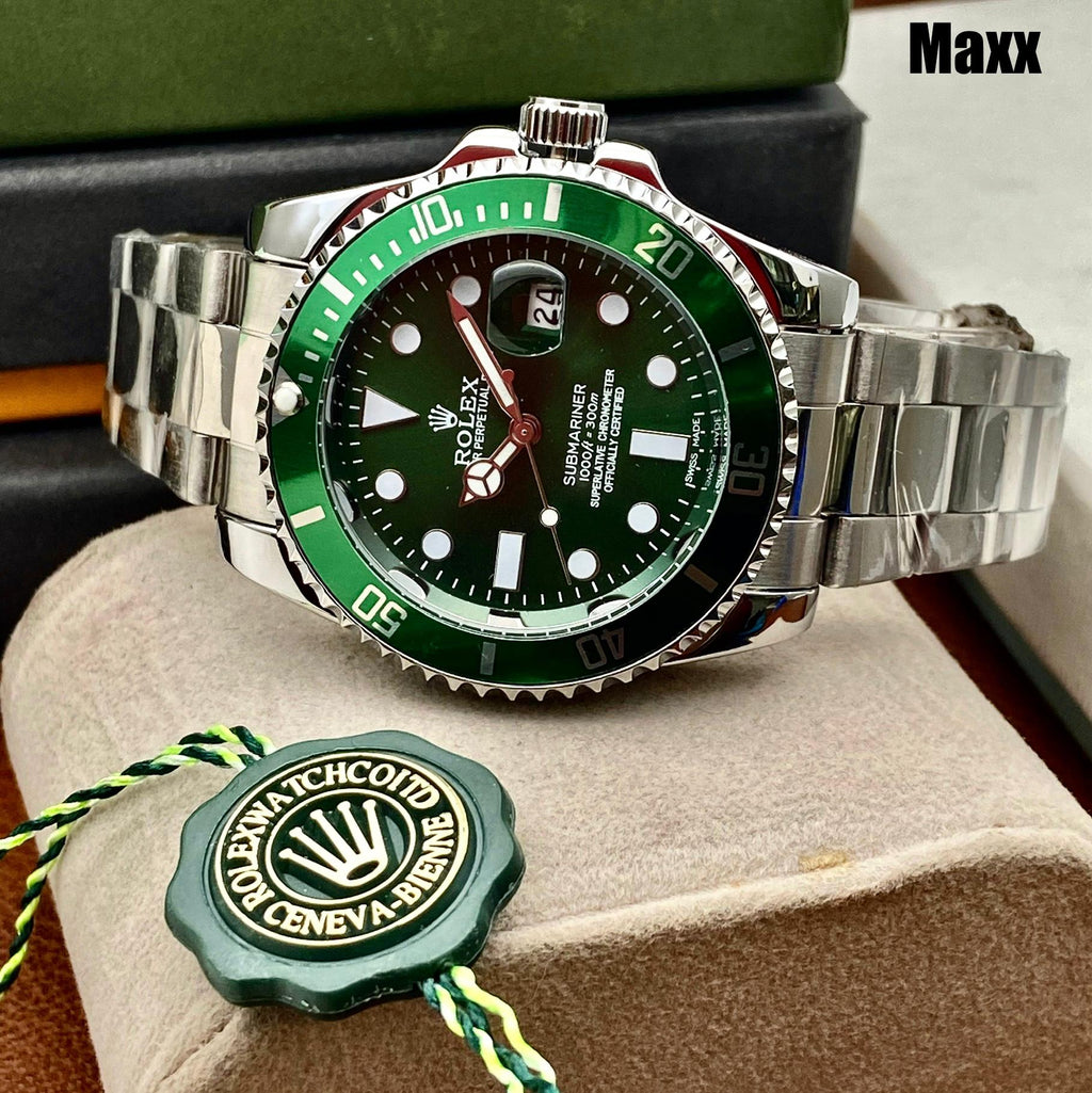 Rolex Submariner Watch for Men - Automatic with Date Function (Green A-Silver)