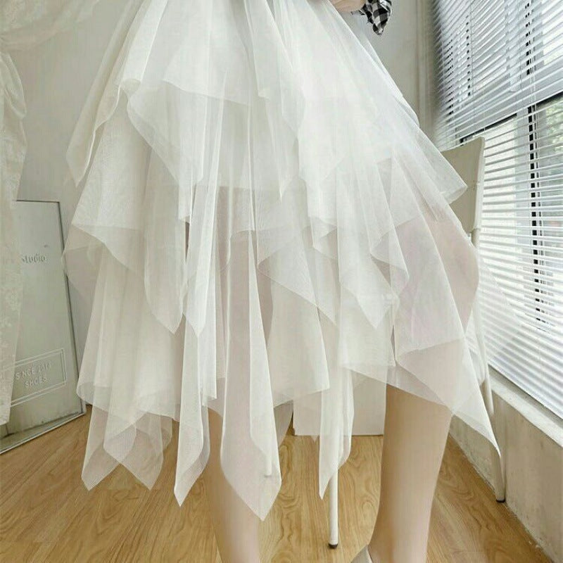 Irregular Tulle Skirt Yarn Mid-length High-end Gauze Skirt Draping Effect