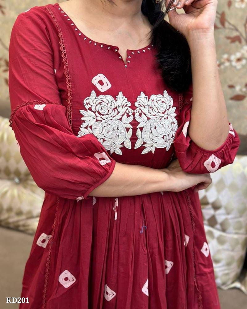 Gorgeous Kurta Set with Work and Embroidery | Discharge Print Cotton 60x60