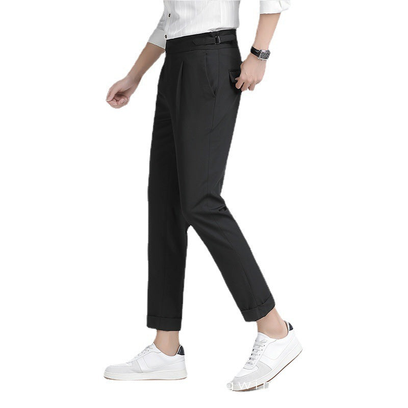 Men's Dark Gray High Waist Slim Fit Draped Pants