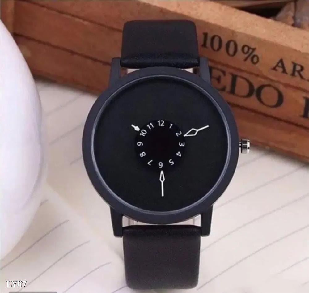 Black Analog Watch for Boys | Stylish Leather Strap