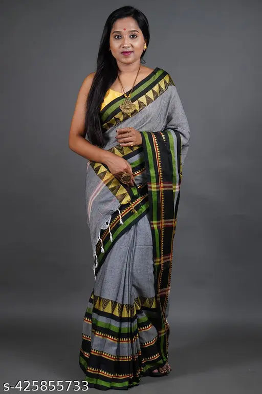 Elegant Handloom Khadi Cotton Saree with Blouse -JH45
