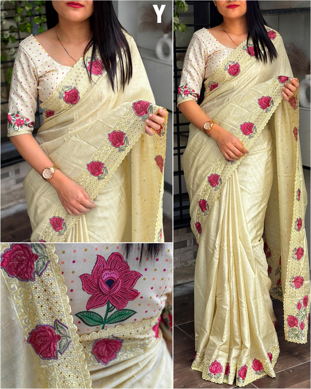 Elegant Tussar Cotton Saree with Multi-Thread Embroidery & Zari Weaving | Festive Collection  01