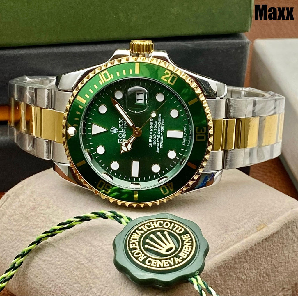 Rolex Submariner Watch for Men - Automatic with Date Function (Green Silver)