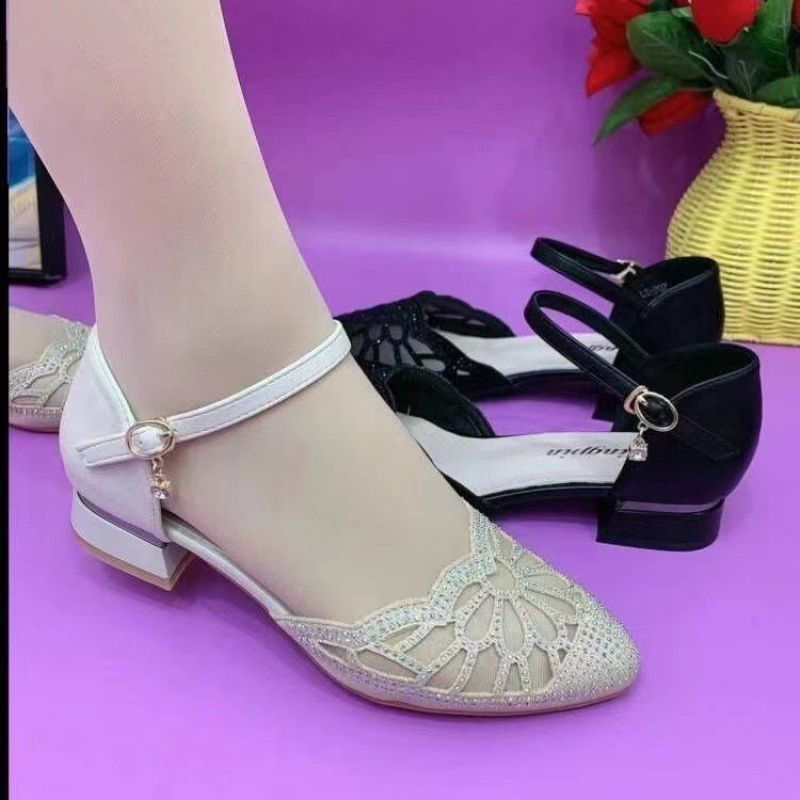 Women's Rubber Low-cut Solid Color Low-top Middle Heel Slippers Shoes