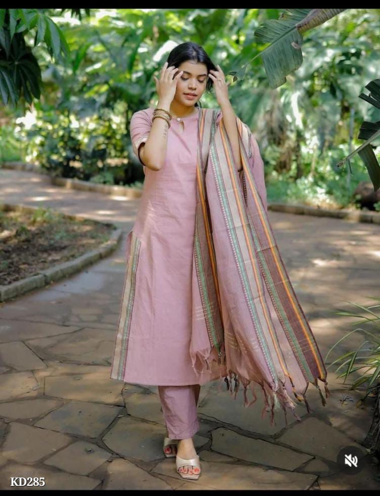 Beautiful South Cotton Handloom Kurta Set | Premium Quality with Temple Border 1