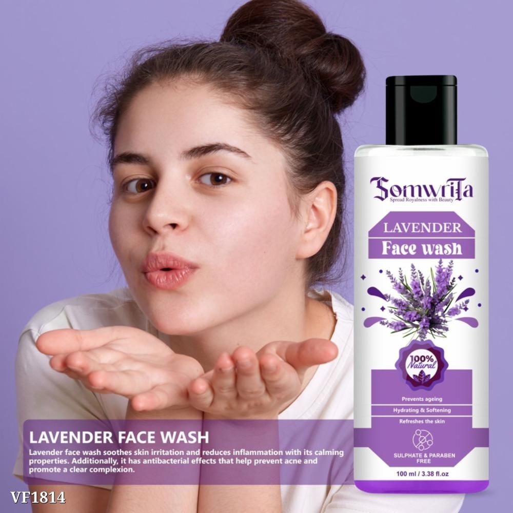 Somwrita's Naturals Purifying Lavender Face Wash (100 ml) | Enriched with Niacinamide & Pearl