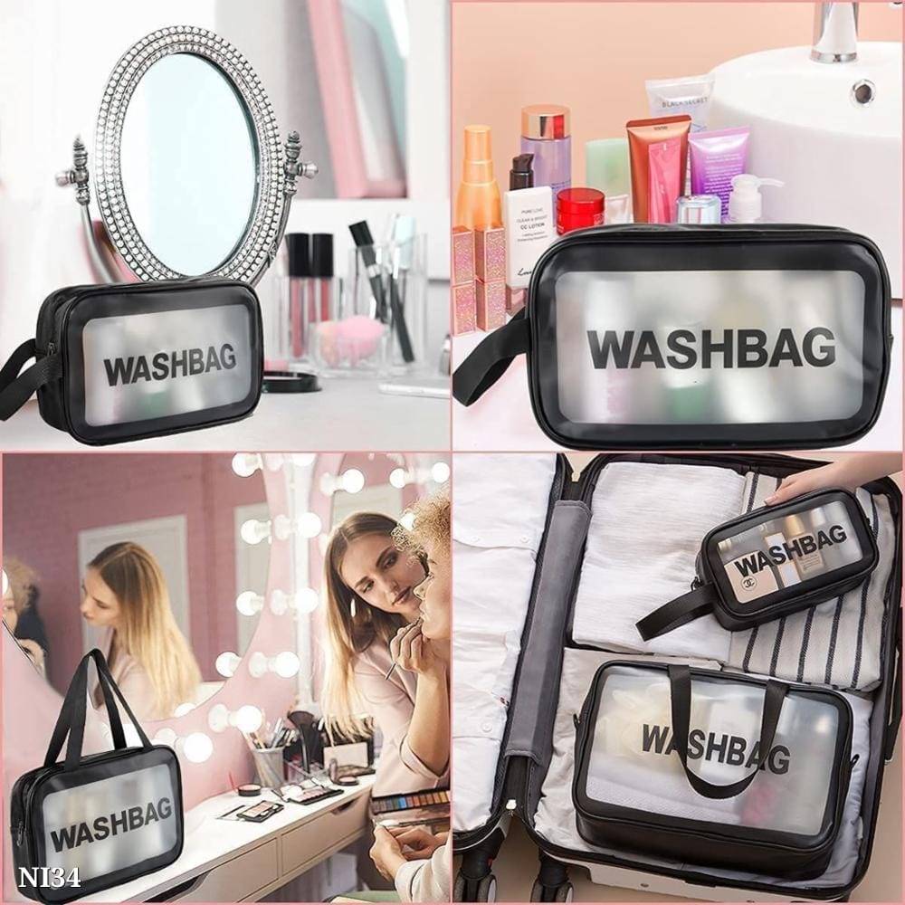 Small Black Cosmetic Wash Bag – Transparent, Waterproof, Travel-Friendly Toiletry Organizer