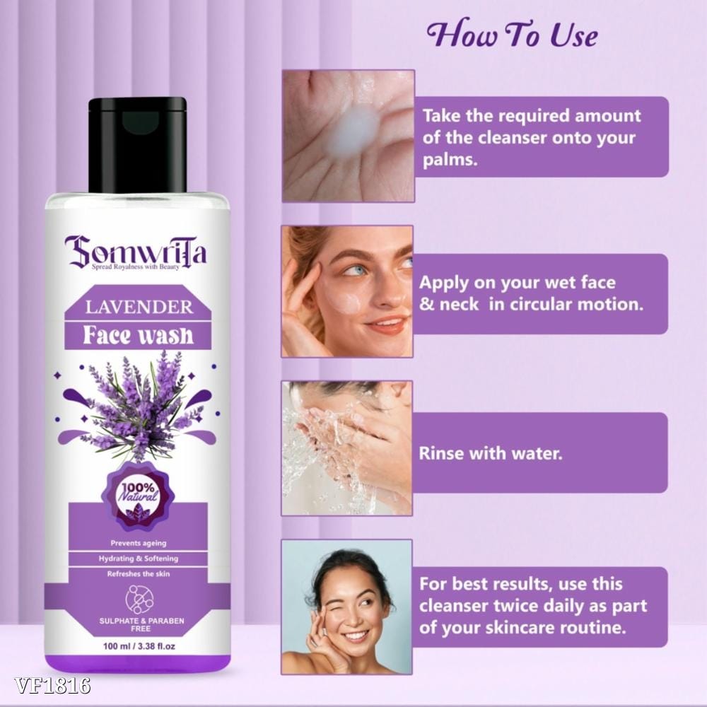 Somwrita's Naturals Purifying Lavender Face Wash (100 ml) | Enriched with Niacinamide & Pearl