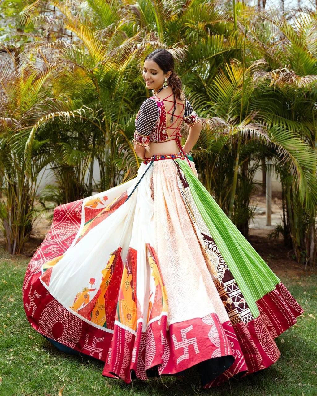 Navratri Special er Printed Lehenga Choli with Real glass Work - ALC 36