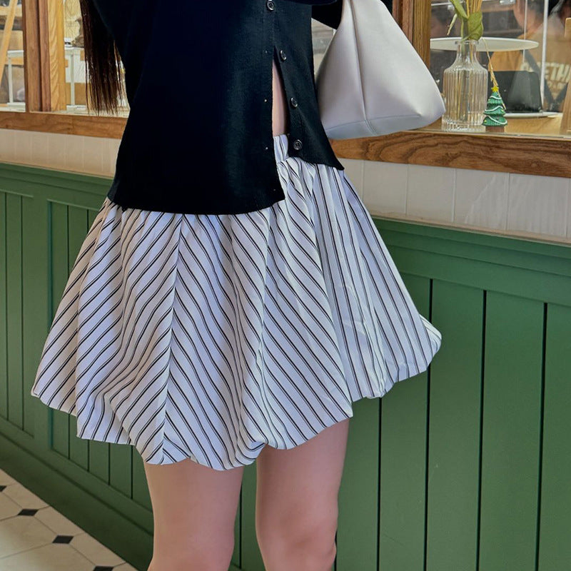 Striped Fluffy Bud High Waist Skirt