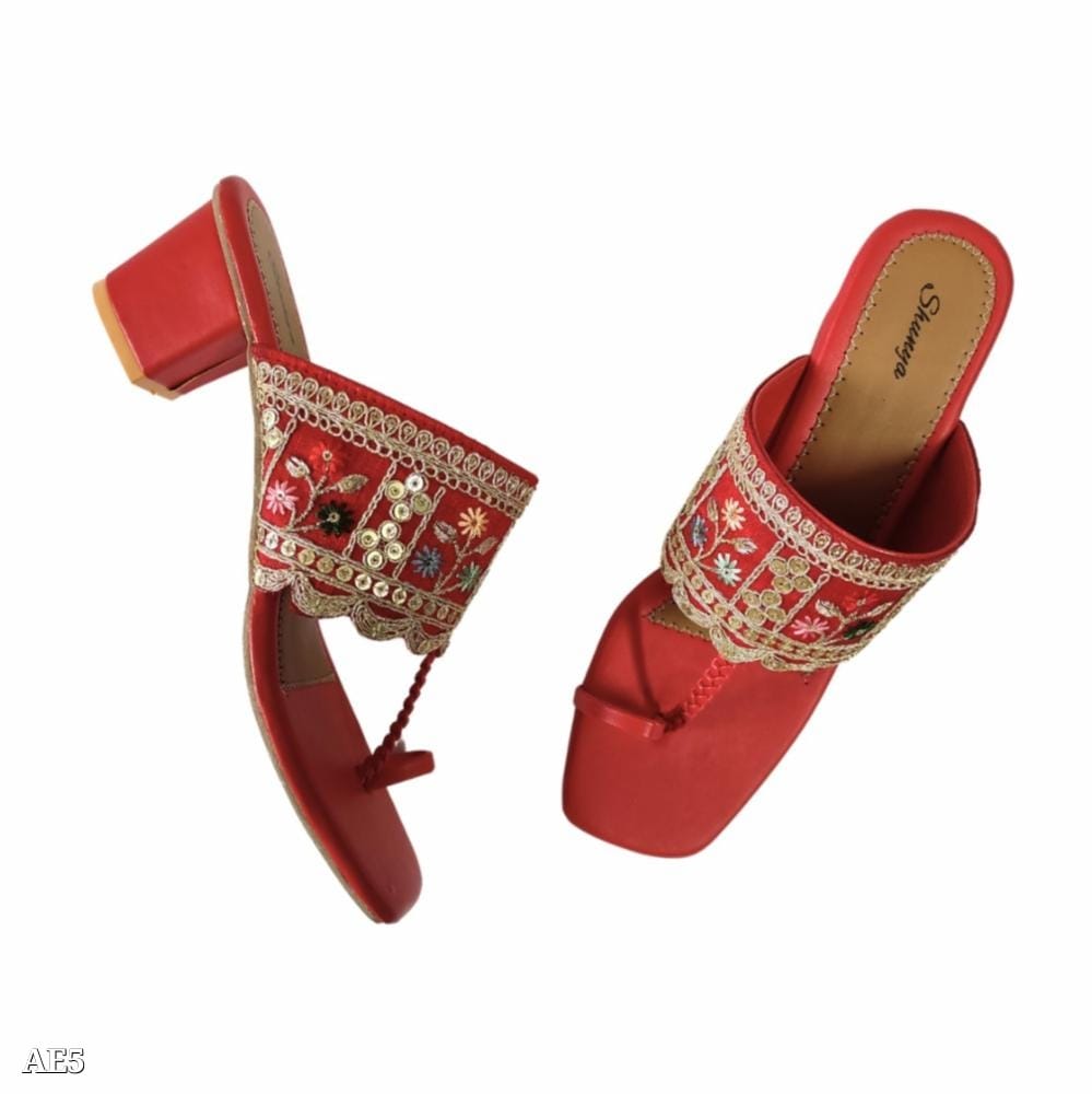 Shunya Women’s Red Lace Ethnic Sandal | Elegant and Comfortable Footwear