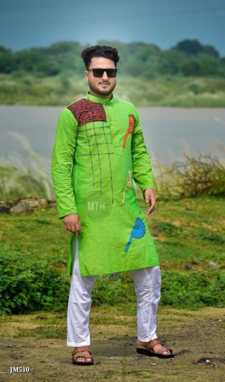 South Cotton Applique Work Punjabi/Kurta | Traditional Men's Ethnic Wear