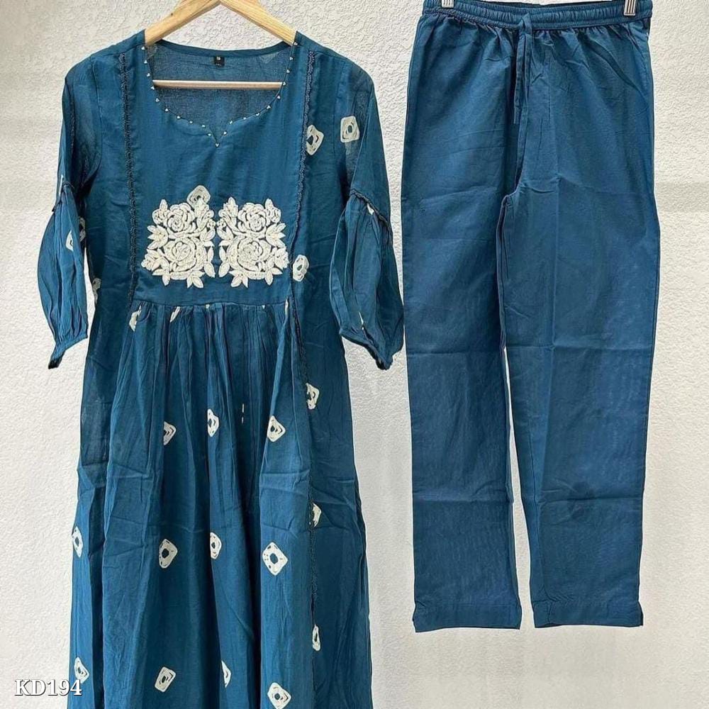 Gorgeous Kurta Set with Work and Embroidery | Discharge Print Cotton 60x60