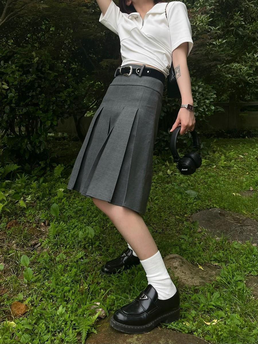 High Waist Suit Half-length Pleated Skirt For Women