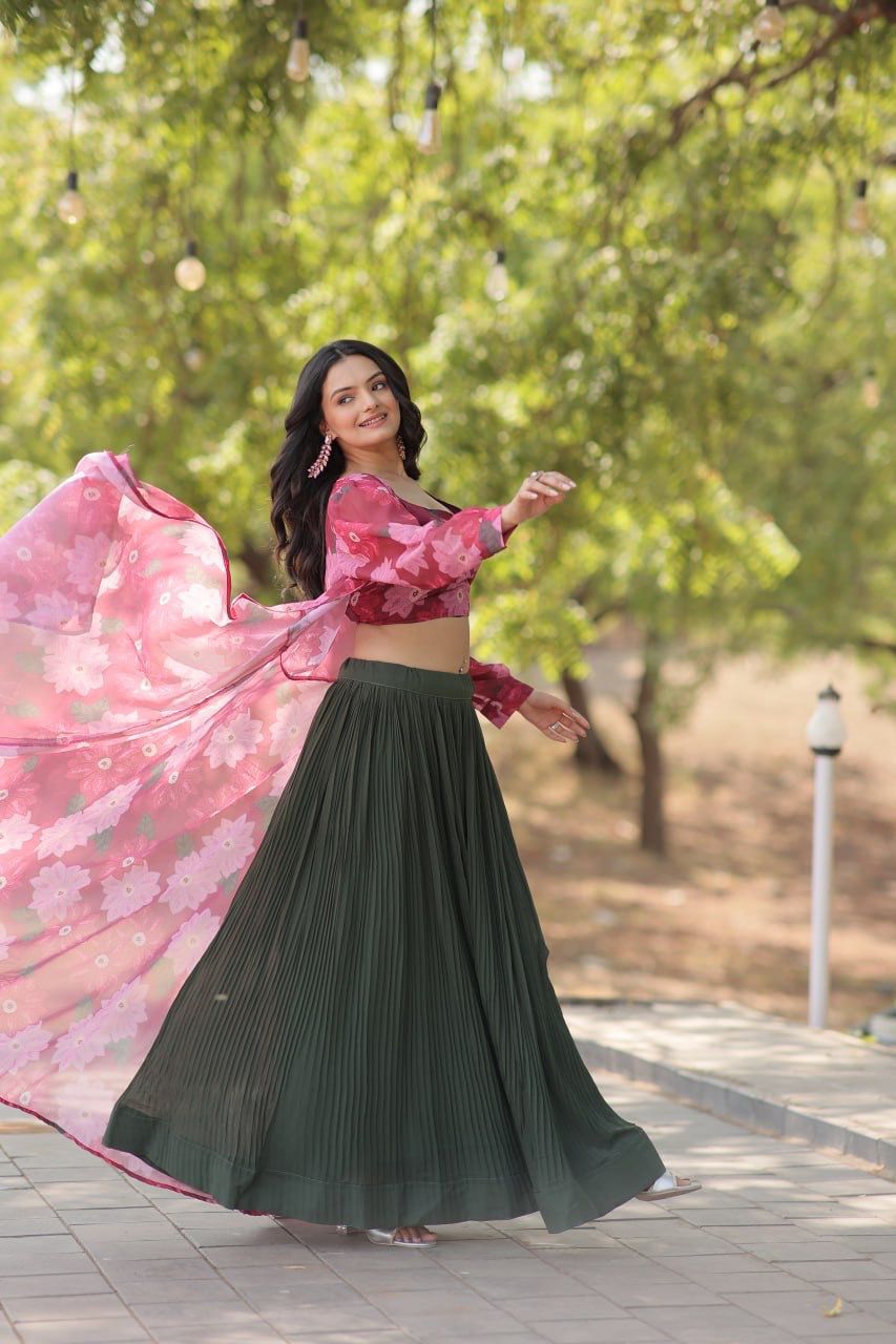 Exquisite Lehenga Choli  - Full-Stitched Georgette Lehenga with Floral Blouse & Shrug