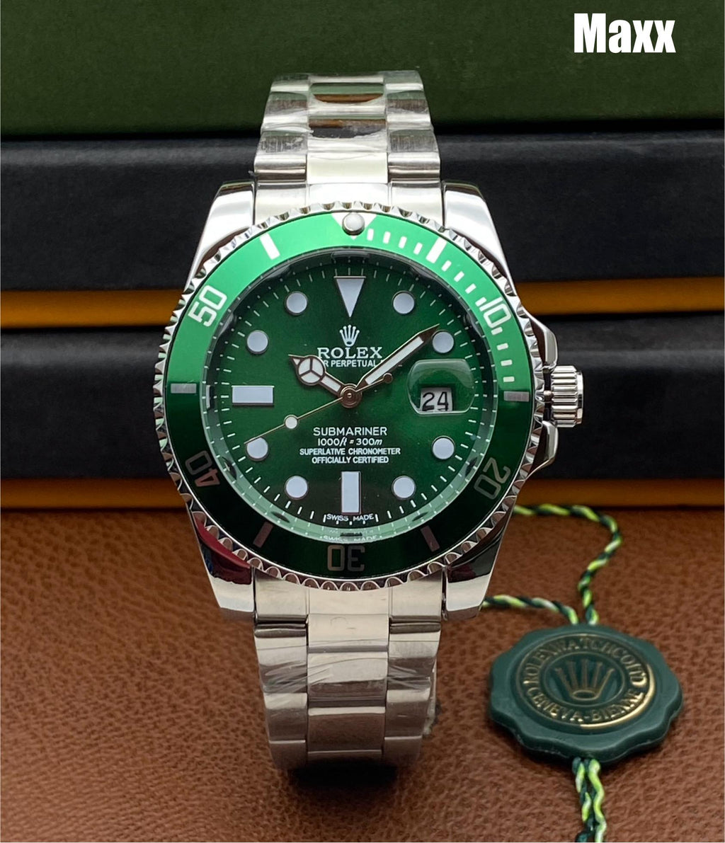 Rolex Submariner Watch for Men - Automatic with Date Function (Green A-Silver)