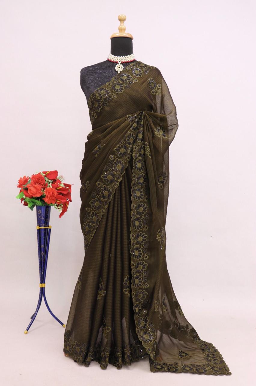 Elegant Sequin Saree Collection in Noora Chiffon with Embroidered Pallu 0103