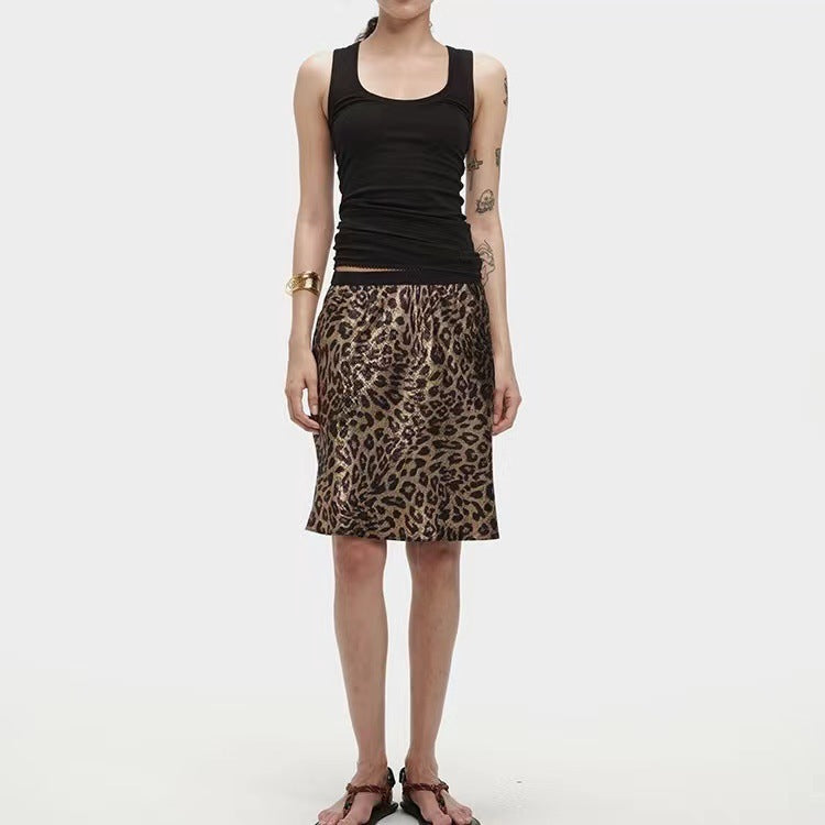 Women's Gilding Temperament Leopard Print A- Line Skirt