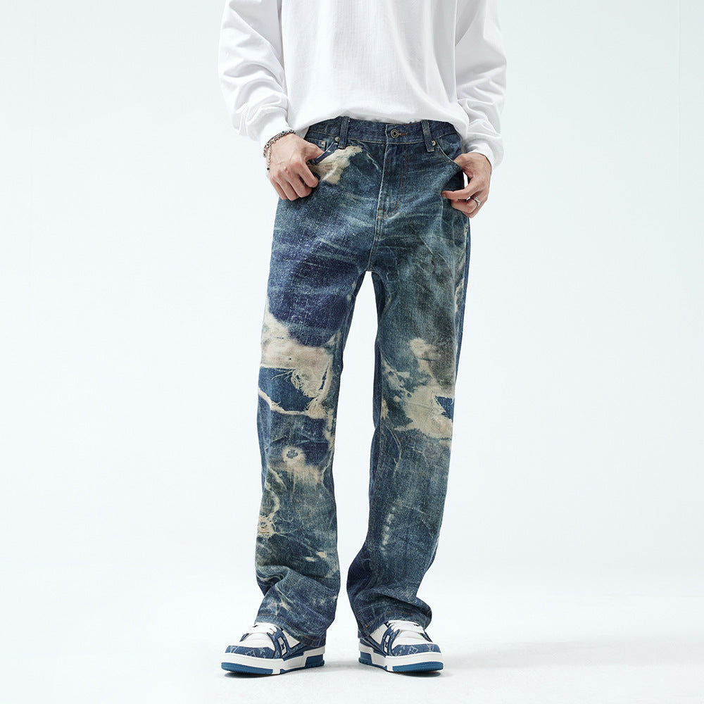 Ripped Jeans Men's Fashion Straight Trousers