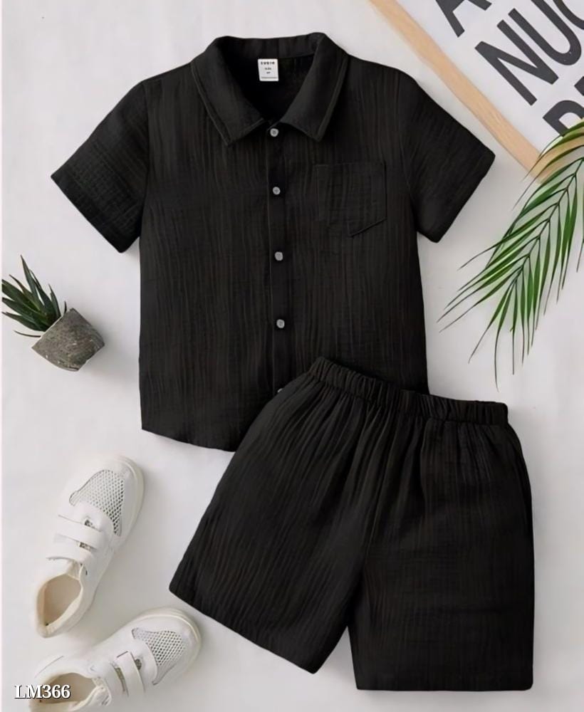 Kids Boy's Printed Cotton,Hosiery Short Sleeve Regular Wear Shirt & Shorts Set Summer Clothing Black Sets for Baby