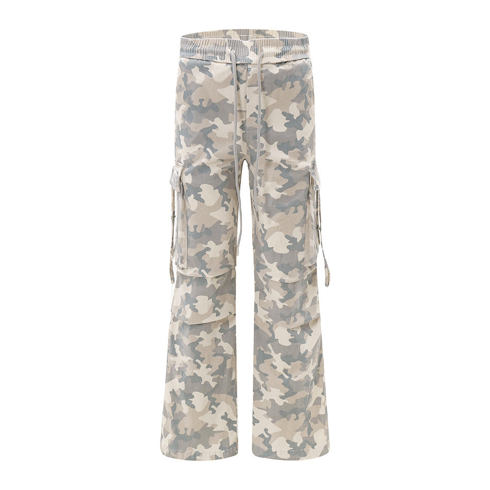 Camouflage Cargo Pants Men's Retro American Ripped Multi-pocket