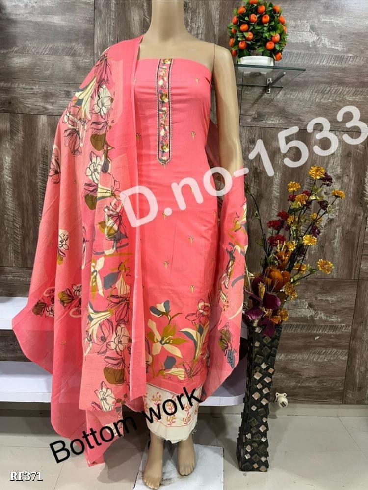 Cotton er Suit Dress Material - Pure Cotton with Fancy Embroidery Work