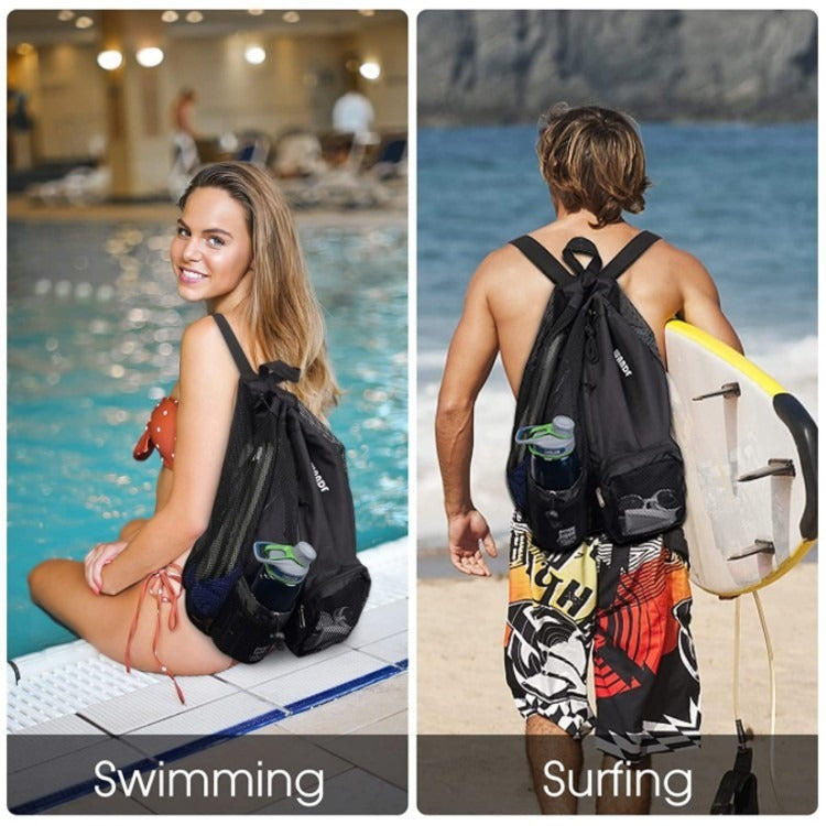 Swim Mesh Drawstring Backpack Belt Wet Bag Beach