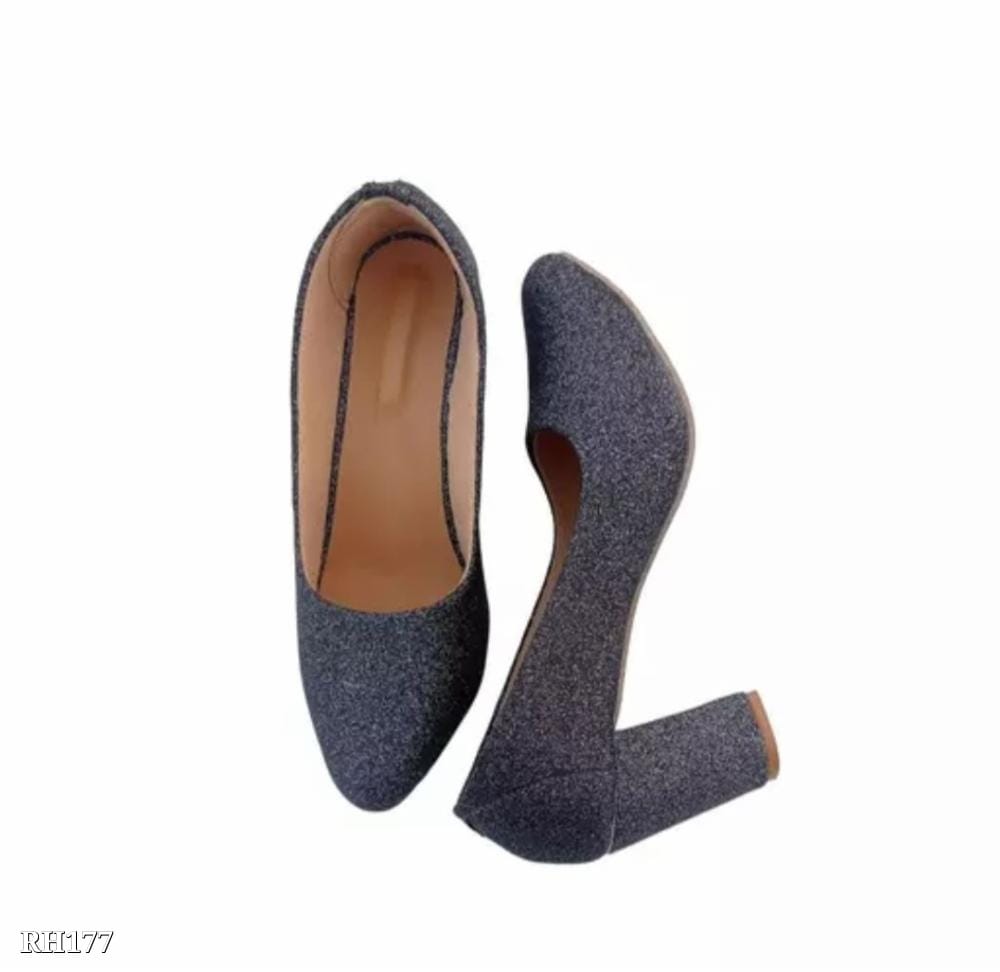 Grey Women’s Belly Block Heels | Shimmer Block Heels for Elegant Style