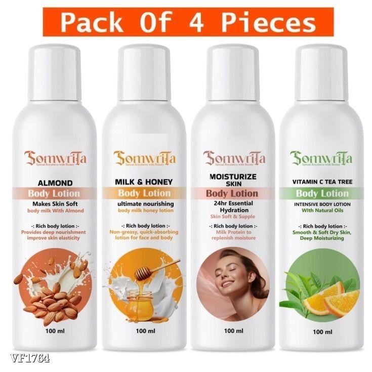 Somwrita Almond, Milk & Honey, Vitamin C Tea Tree Body Lotion Combo |   400ml (Combo Pack of 4)