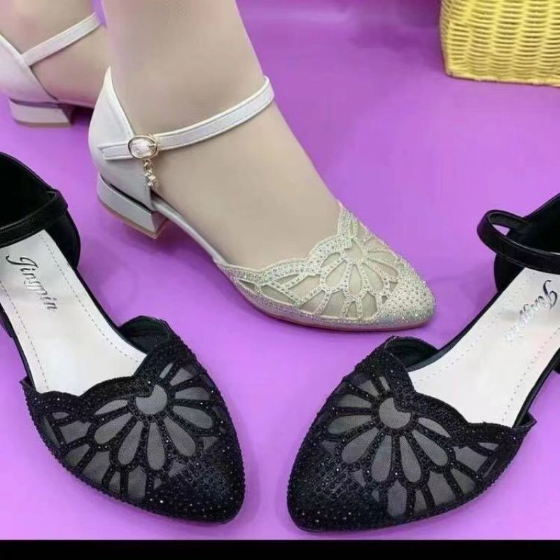 Women's Rubber Low-cut Solid Color Low-top Middle Heel Slippers Shoes