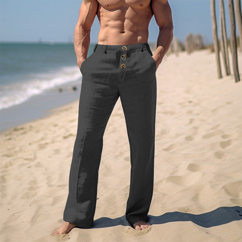 Men's Linen Trousers Thin Beach Pants Pure Color Comfort Breathable Casual Pants