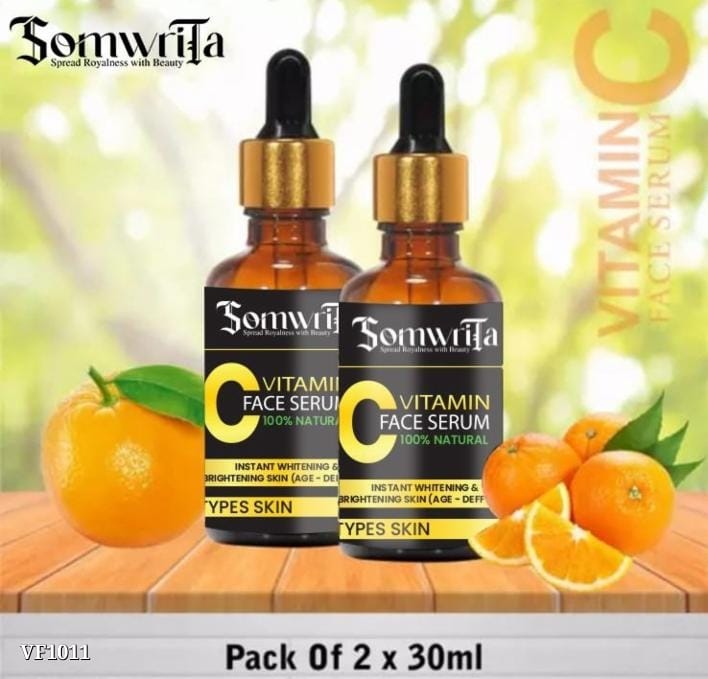 SOMWRITA Natural Vitamin C Face Brightening Serum | Acne & Pimple Free, Skin Fairness, Anti-Aging, Dark Circle & Sun Damage Corrector | For Men & Women - Pack of 2 (30ml)