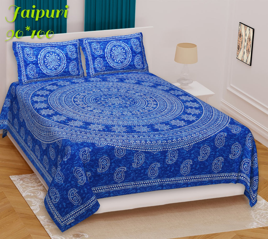 Pure Cotton Jaipuri Double Bed Bedsheet with Pillow Covers code 12