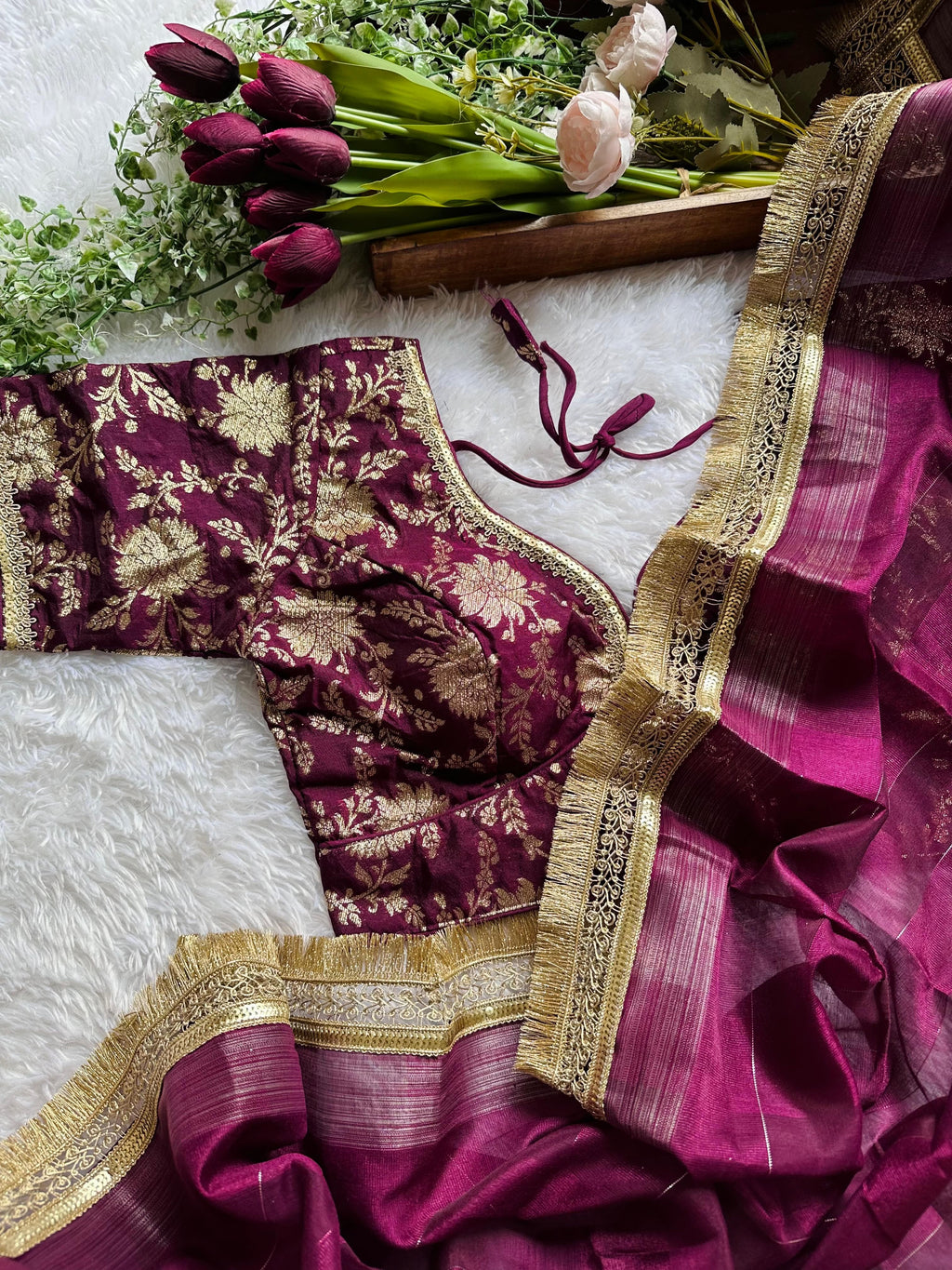 Exclusive Summer Collection | Linen Mul Mul Cotton Saree with Stitched Banarasi Blouse