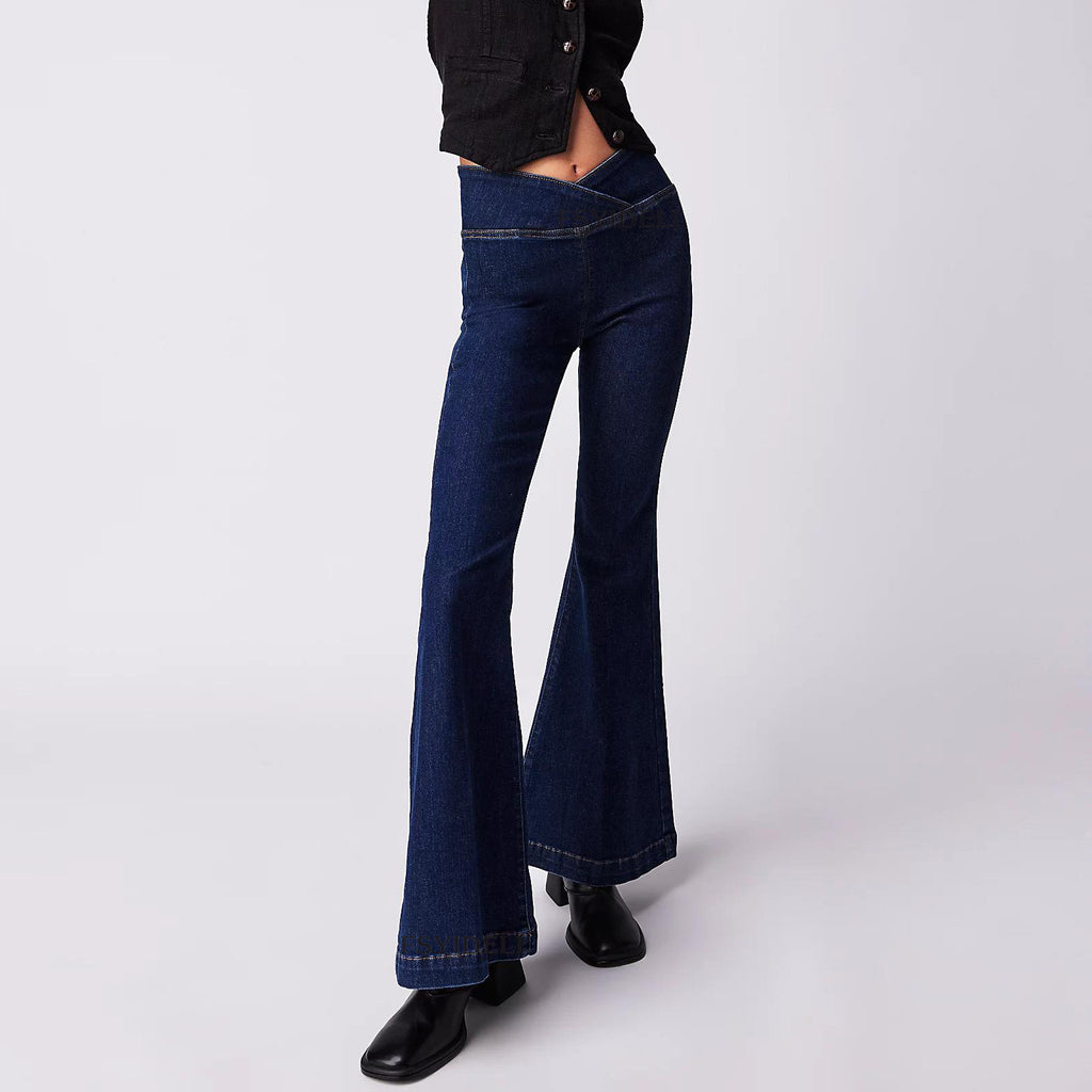 Women's Waist Irregular Slim-fit Slimming Stretch Denim Flared Pants