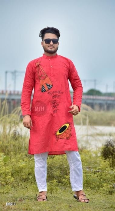 South Cotton Applique Work Punjabi/Kurta | Traditional Men's Ethnic Wear