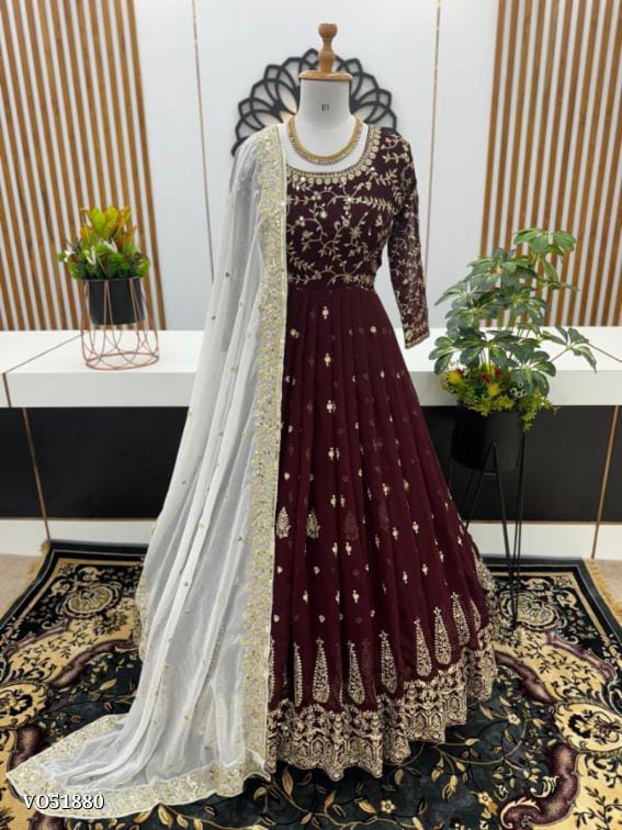 SR-1584: Georgette Anarkali Gown with Heavy 5mm Embroidery Sequence Work | Ready to Wear